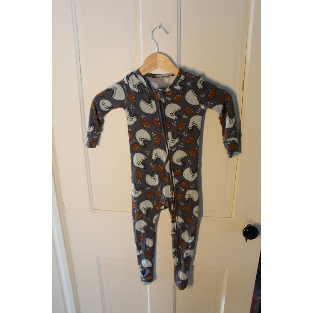 Posh Peanut Football Print Bamboo Viscose Footie Sleeper Pajamas Gray 2T Toddler